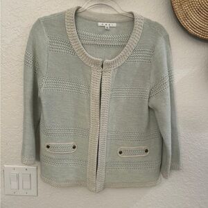 CAbi Society mint green knit cotton cardigan sweater with 3/4‎ sleeves Large